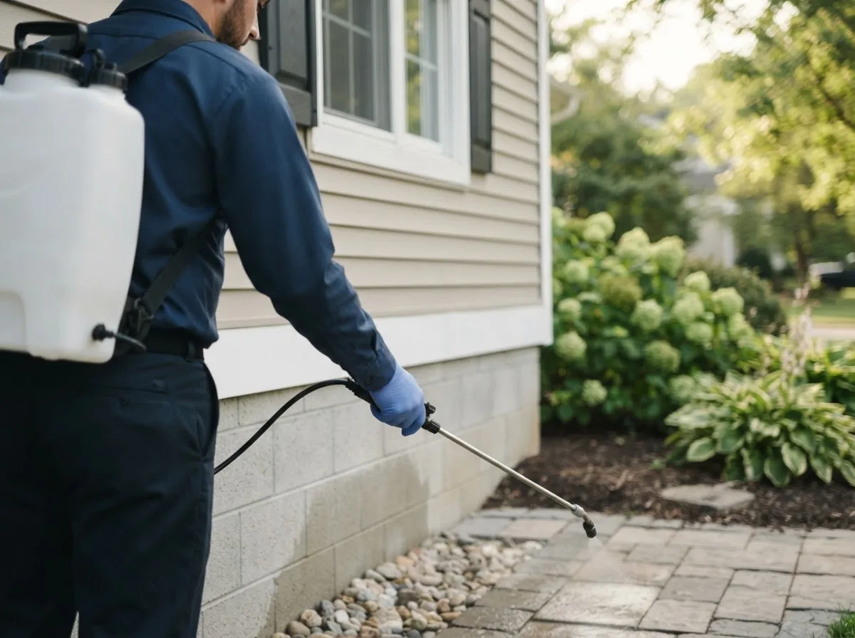 Pest control technician inspecting a home in Lefor, ND